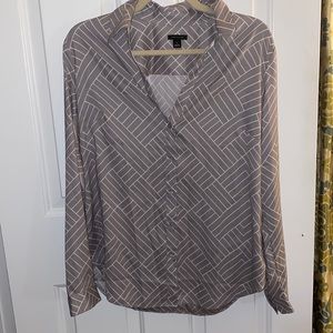 Ann Taylor button down shirt - gray with white line design. Size medium